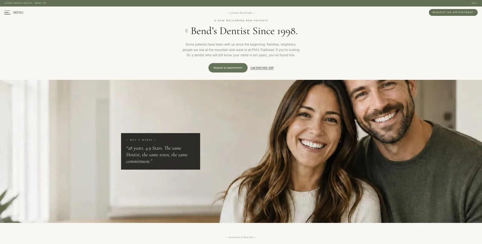 Living Dental Health website with a welcoming introduction for new patients